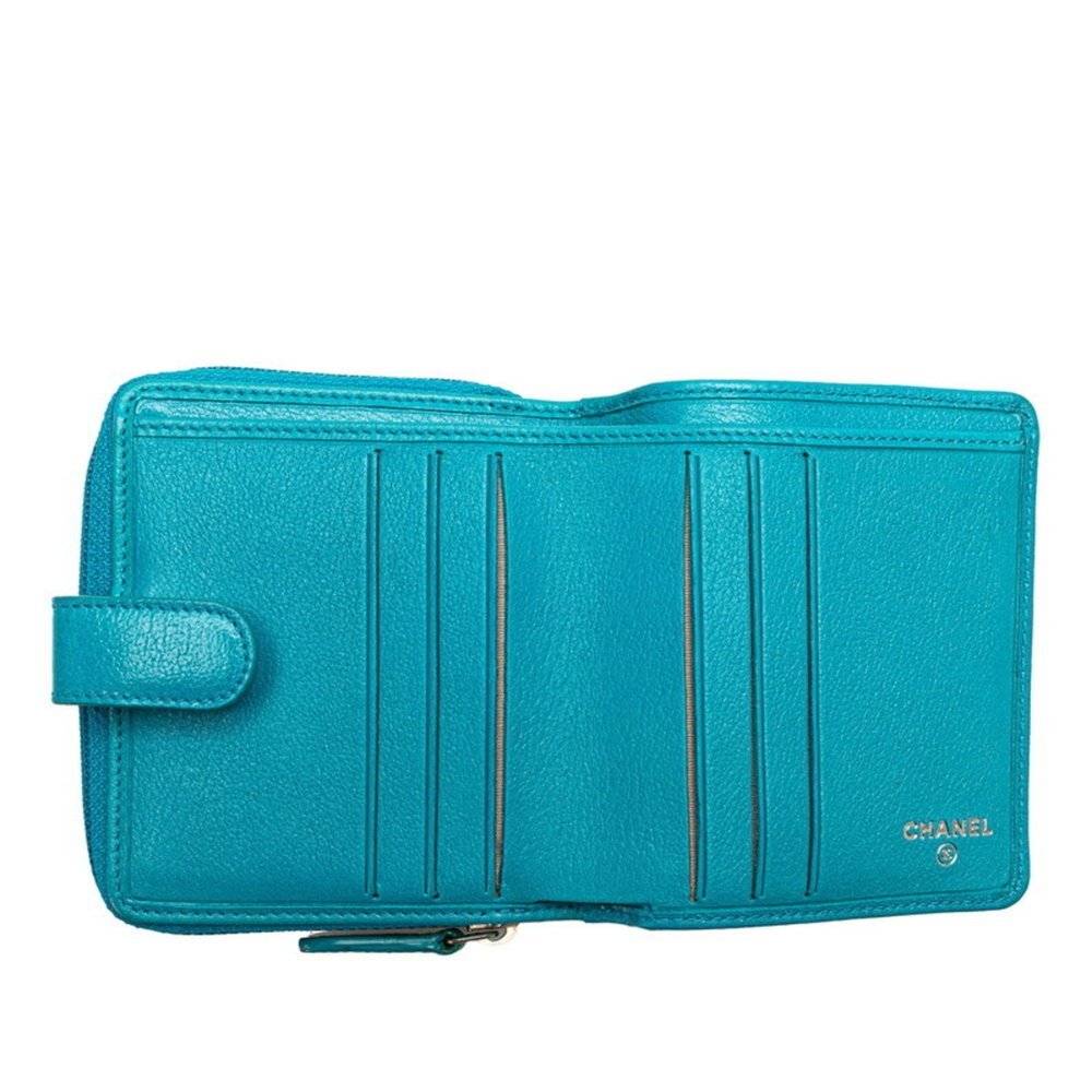 CHANEL Blue Lambskin Leather Logo Wallet - Picture 7 of 14
